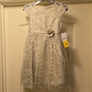 Jona Michelle Ivory Party Dress with Metallic Rose Accent